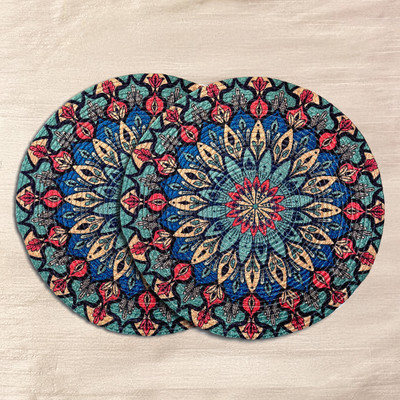 Artistic Den Round Pack of 2 Table Placemat(Blue, Cotton)