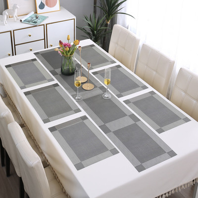 HOKiPO Rectangular Pack of 7 Table Placemat(Grey, PVC)