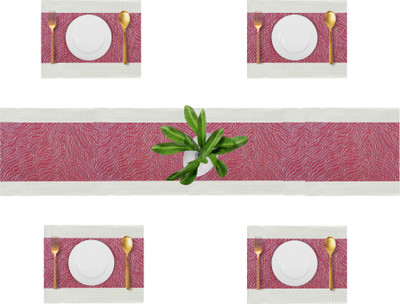 YELONA Rectangular Pack of 5 Table Placemat(Maroon, White, PVC)