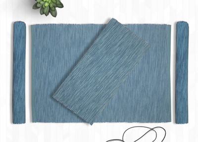 Home Colors Rectangular Pack of 4 Table Placemat(Blue, Cotton)