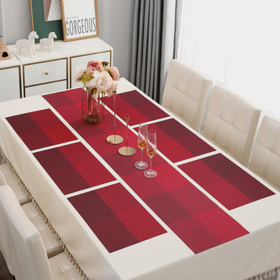 HOKiPO Rectangular Pack of 7 Table Placemat(Red, PVC)