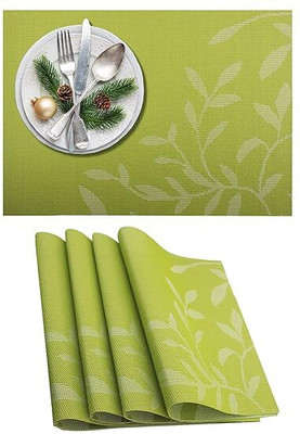 DANSR Rectangular Pack of 4 Table Placemat(Green, Polyester)