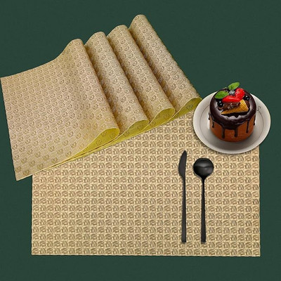 Dakshya Industries Rectangular Pack of 4 Table Placemat(Gold, PVC)