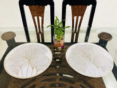 LaVichitra Round Pack of 2 Table Placemat(Gold, PVC)