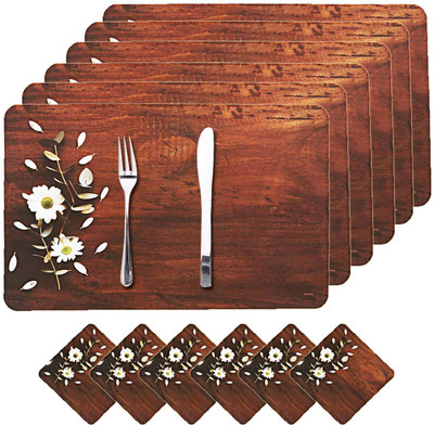 HOMESTIC Rectangular Pack of 6 Table Placemat(Brown, PVC)