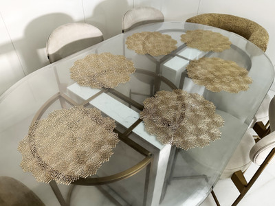 LaVichitra Round Pack of 6 Table Placemat(Gold, PVC)