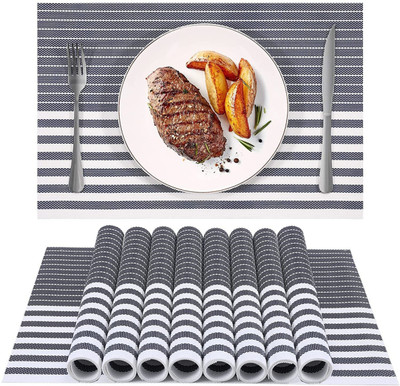 YELONA Rectangular Pack of 8 Table Placemat(Black, White, PVC)