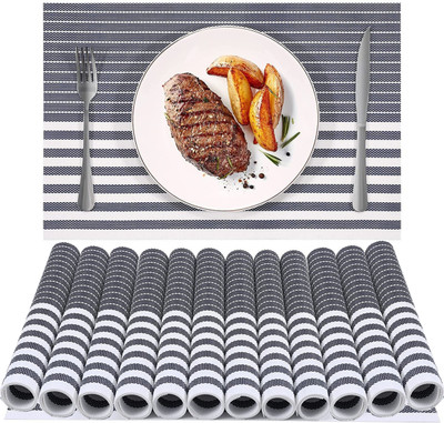 YELONA Rectangular Pack of 12 Table Placemat(Black, White, PVC)