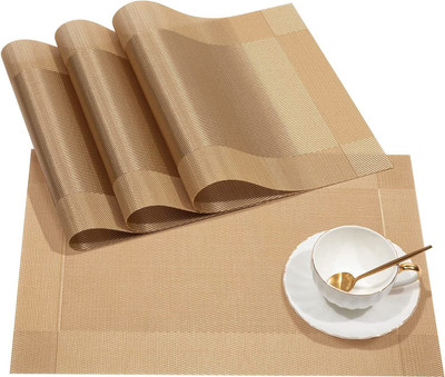 Daidokoro Rectangular Pack of 4 Table Placemat(Gold, PVC)