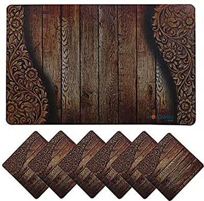 HOMESTIC Rectangular Pack of 6 Table Placemat(Brown, PVC)