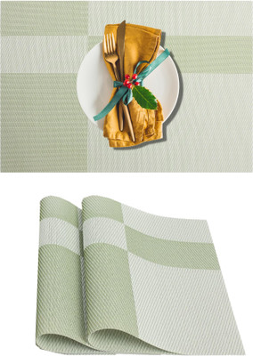 HomeHunt Rectangular Pack of 2 Table Placemat(Light Green, Dark Green, PVC)