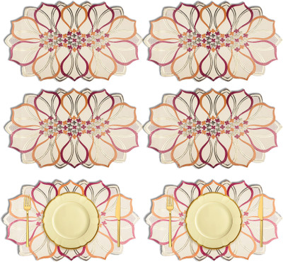 KUBER INDUSTRIES Rectangular Pack of 6 Table Placemat(Gold, PVC)