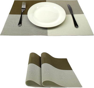 HomeHunt Rectangular Pack of 2 Table Placemat(Light Green, Brown, PVC)