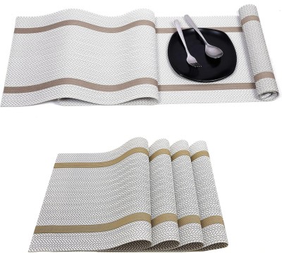 YELONA Rectangular Pack of 5 Table Placemat(Beige, Gold, PVC)