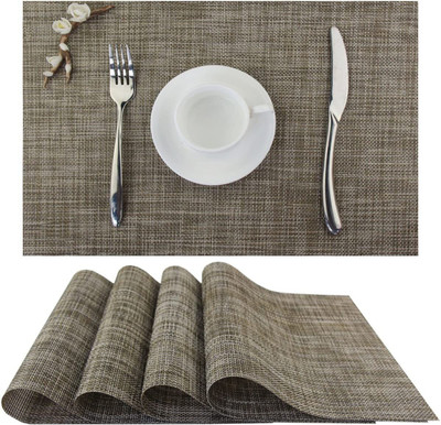 Skylofts Rectangular Pack of 4 Table Placemat(Brown, Polyester)