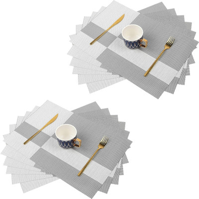 HomeHunt Rectangular Pack of 12 Table Placemat(Grey, White, PVC)