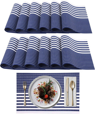 KitchEase Rectangular Pack of 12 Table Placemat(White, Blue, PVC)