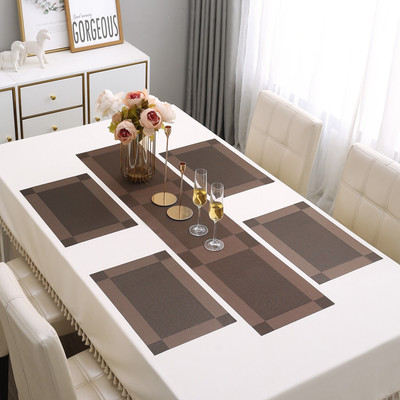 HOKiPO Rectangular Pack of 5 Table Placemat(Brown, PVC)