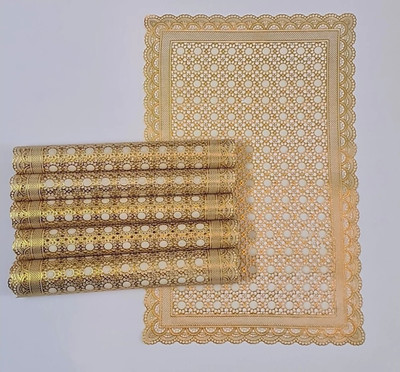 SHRI MAHAVIR IMPEX Rectangular Pack of 6 Table Placemat(Gold, Lace)
