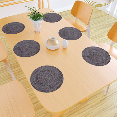 FLYER Round Pack of 6 Table Placemat(Beige, Gold, Polyester, Polypropylene)