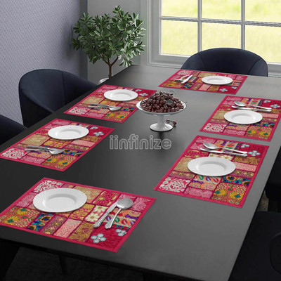 iinfinize Rectangular Pack of 6 Table Placemat(Pink, Cotton)