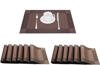 UniKart Rectangular Pack of 12 Table Placemat(Brown, PVC)