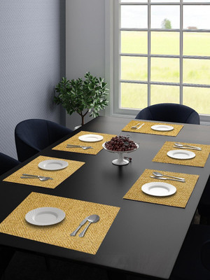 Saral Home Rectangular Pack of 6 Table Placemat(Gold, Velvet)