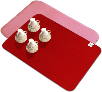 HOMESTIC Rectangular Pack of 2 Table Placemat(Pink, Red, Microfibre)