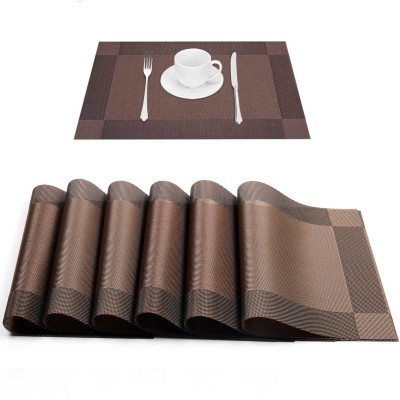 YELONA Rectangular Pack of 6 Table Placemat(Brown, PVC)