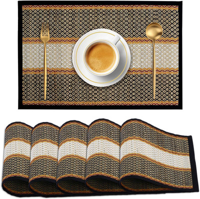 vmps Rectangular Pack of 6 Table Placemat(Black, River Grass)
