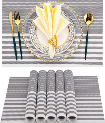 KitchEase Rectangular Pack of 6 Table Placemat(Grey, White, Beige, PVC)
