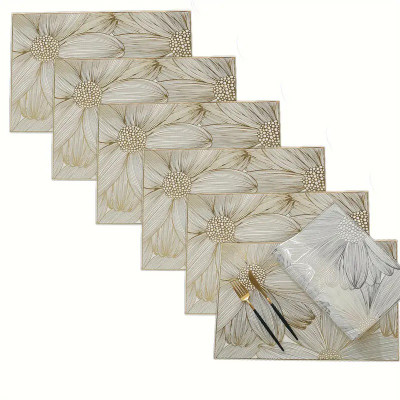 Flipkart SmartBuy Rectangular Pack of 6 Table Placemat(Gold, PVC)