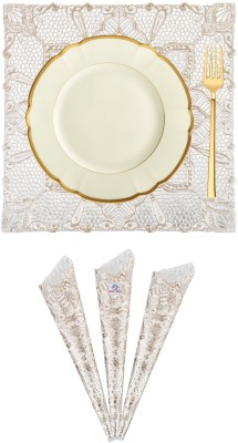 Heart Home Square Pack of 4 Table Placemat(Yellow, Gold, Leather)