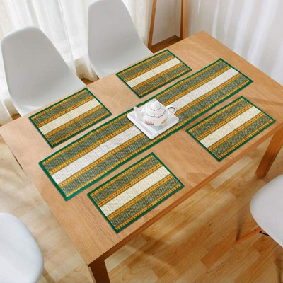 Bhumikrt Rectangular Pack of 6 Table Placemat(Green, River Grass)