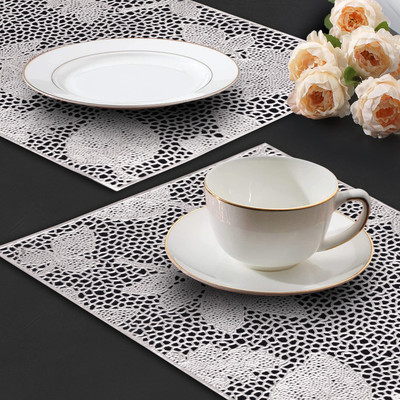 Dakshya Industries Rectangular Pack of 2 Table Placemat(Silver, PVC)