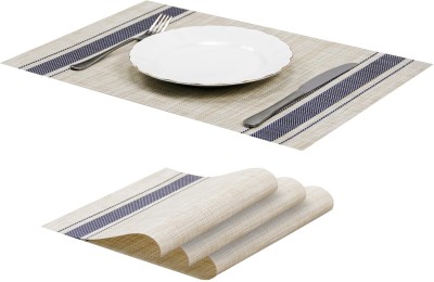 YELONA Rectangular Pack of 3 Table Placemat(Beige, White, Dark Blue, PVC)