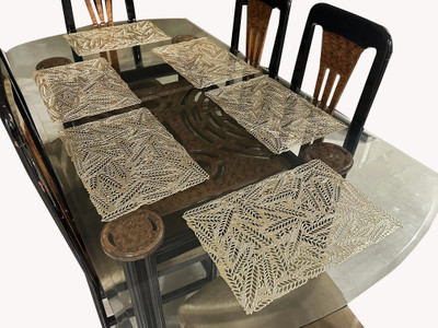 LaVichitra Rectangular Pack of 6 Table Placemat(Gold, PVC)
