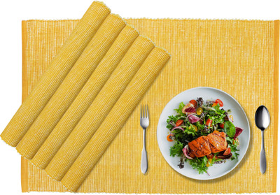 Home Colors Rectangular Pack of 6 Table Placemat(Yellow, Cotton)