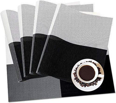 Buganda Rectangular Pack of 4 Table Placemat(Black, PVC)