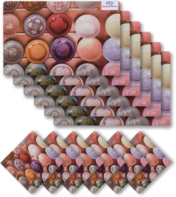 Heart Home Rectangular Pack of 1 Table Placemat(Peach, PVC)