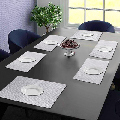 Dakshya Industries Rectangular Pack of 6 Table Placemat(Silver, PVC)