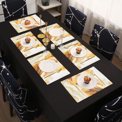 Heart Home Rectangular Pack of 6 Table Placemat(Gold, PVC)