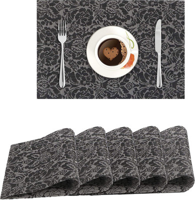 KitchEase Rectangular Pack of 5 Table Placemat(Black, Grey, PVC)