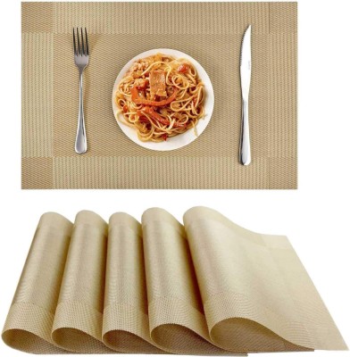 Dakshya Industries Rectangular Pack of 6 Table Placemat(Gold, PVC)