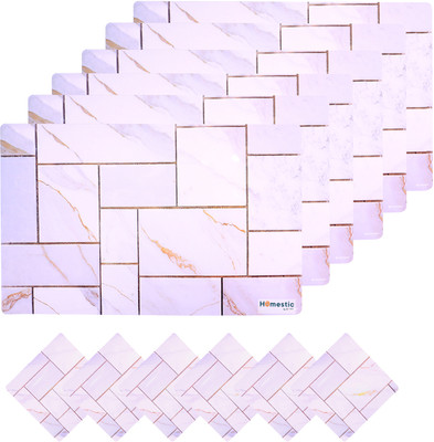 HOMESTIC Rectangular Pack of 12 Table Placemat(White, PVC)