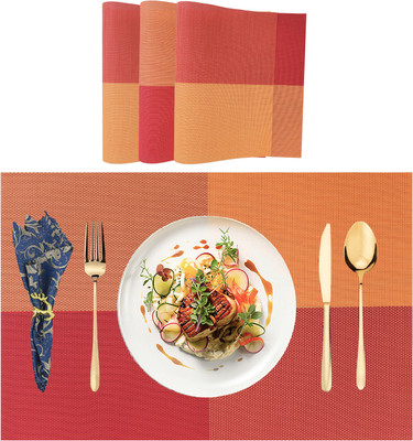 SLEEKBODE Rectangular Pack of 4 Table Placemat(Orange, Red, Polypropylene)