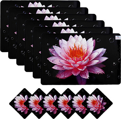 Heart Home Rectangular Pack of 12 Table Placemat(Black, PVC)