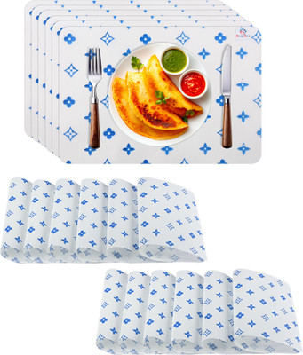 Heart Home Rectangular Pack of 18 Table Placemat(Blue, PVC)