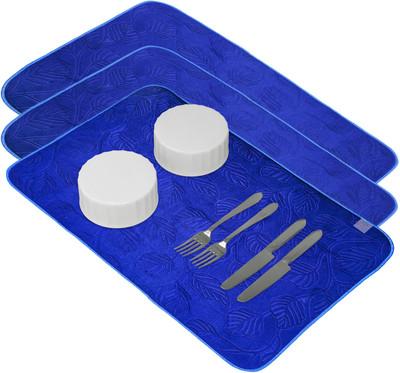 Heart Home Rectangular Pack of 3 Table Placemat(Blue, Microfibre)