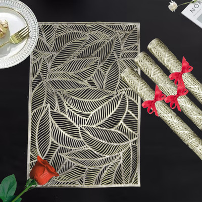 RELOOK INDUSTRIES Rectangular Pack of 4 Table Placemat(Gold, PVC)